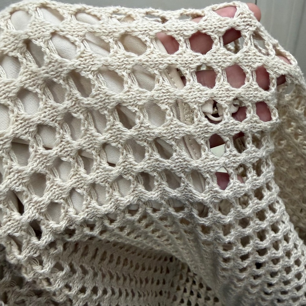 Steve‎ Madden Crochet Top L Beige Open Knit Boho Minimalist Beachy Neutral Boxy - Picture 5 of 5